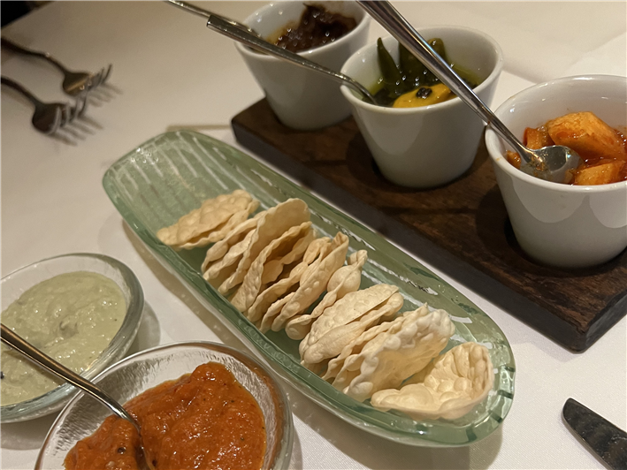mini popadoms and chutneys
